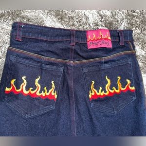 Betsey Johnson VINTAGE flames long denim skirt. Women’s size small 🔥🔥